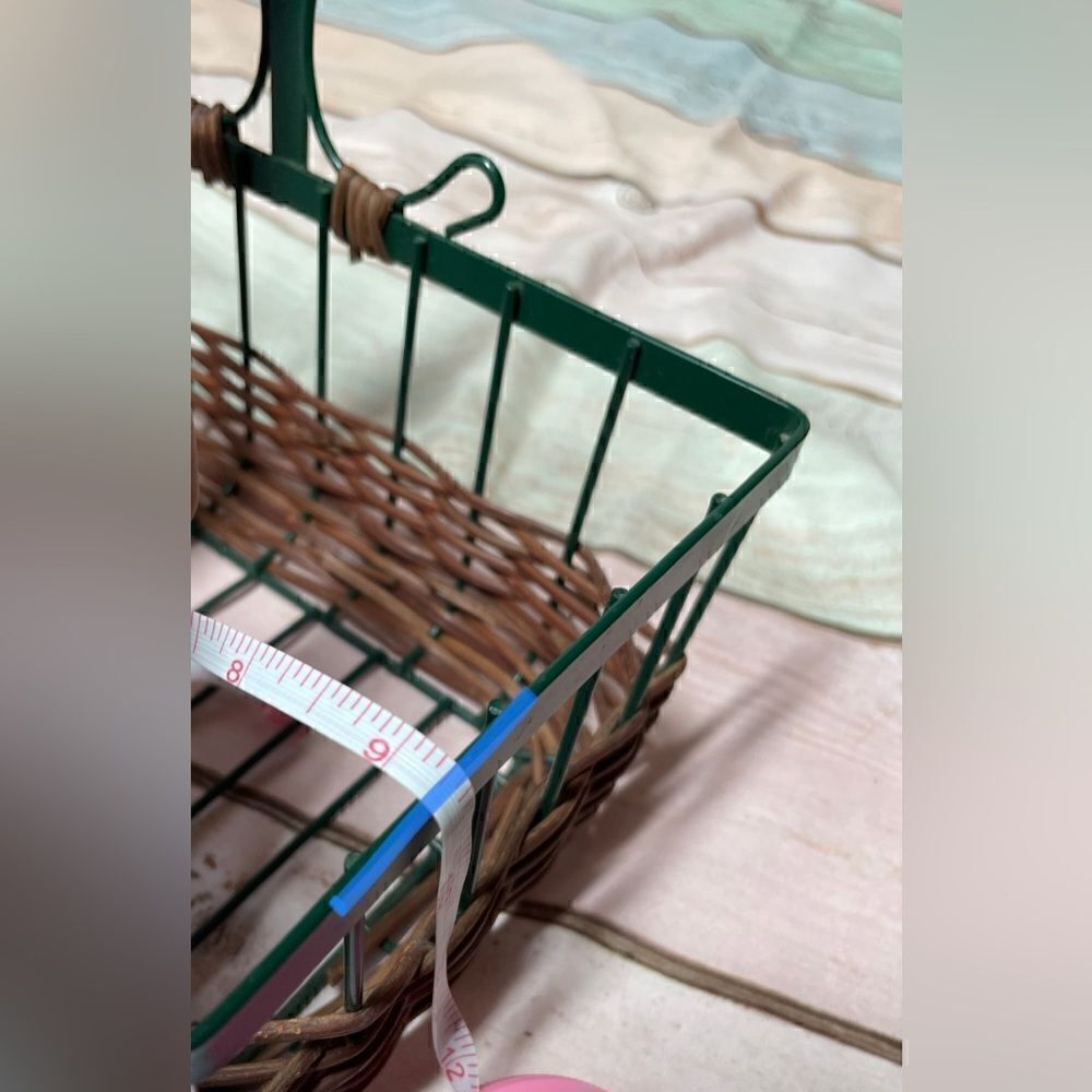 9” Wicker & Green Metal Rectangular Basket EPC Multifunctional Storage D… - Picture 10 of 10